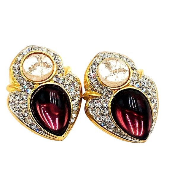 Weinberg NY Womens Earrings Gold Tone Glass Rhinestones Purple Vintage - Picture 1 of 3